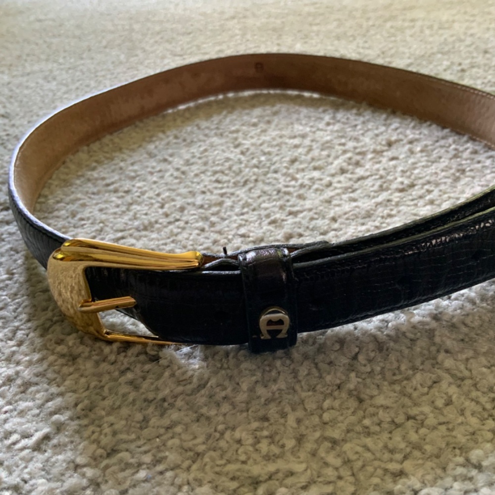 Etienne Aigner - Vintage Black Leather Snakeskin Design Belt - Picture 2 of 7